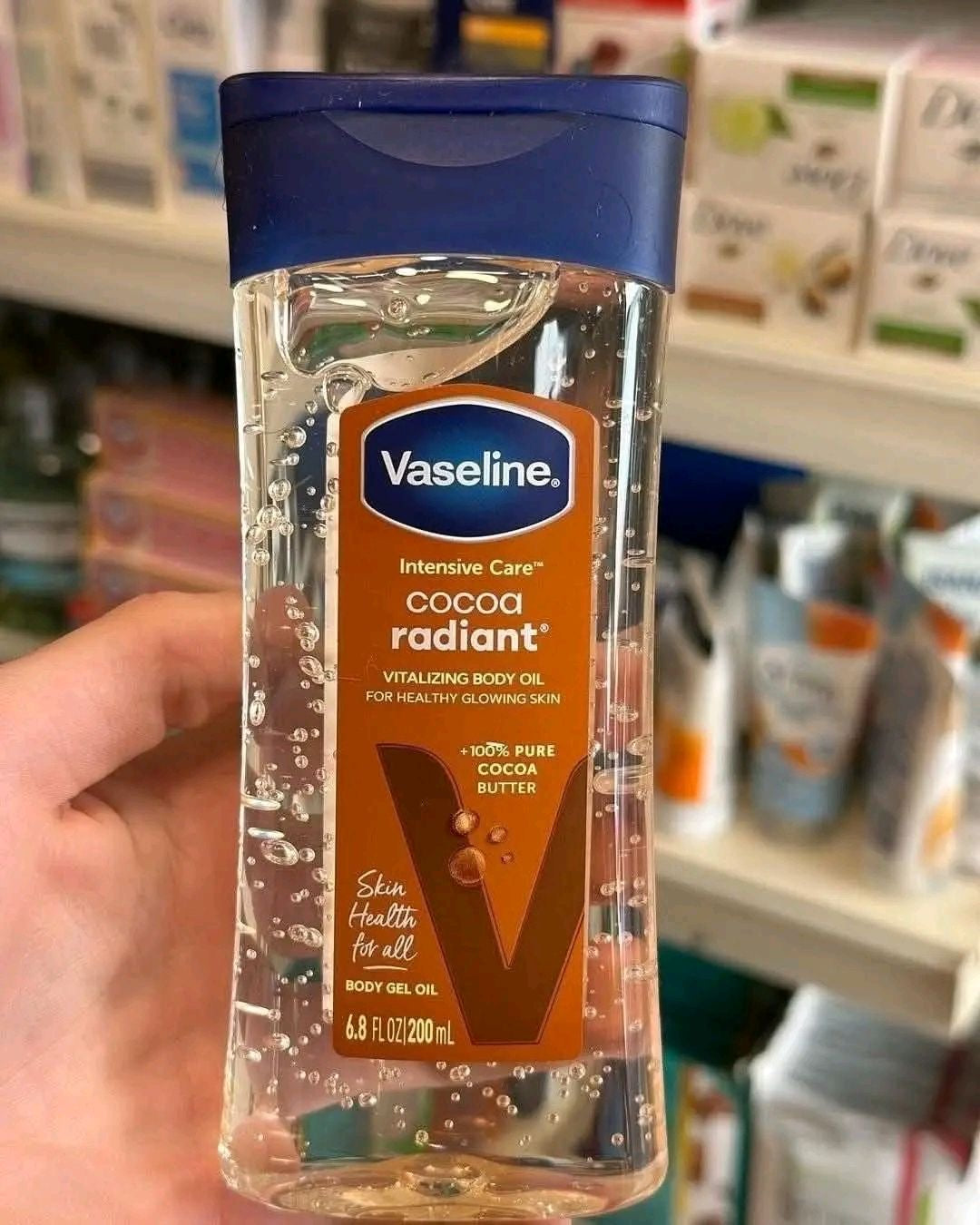 Vaseline Intensive Care Cocoa Radiant for Glowing Skin Body Gel Oil Made with Pure Cocoa Butter + Replenishing Oils 6.8 oz