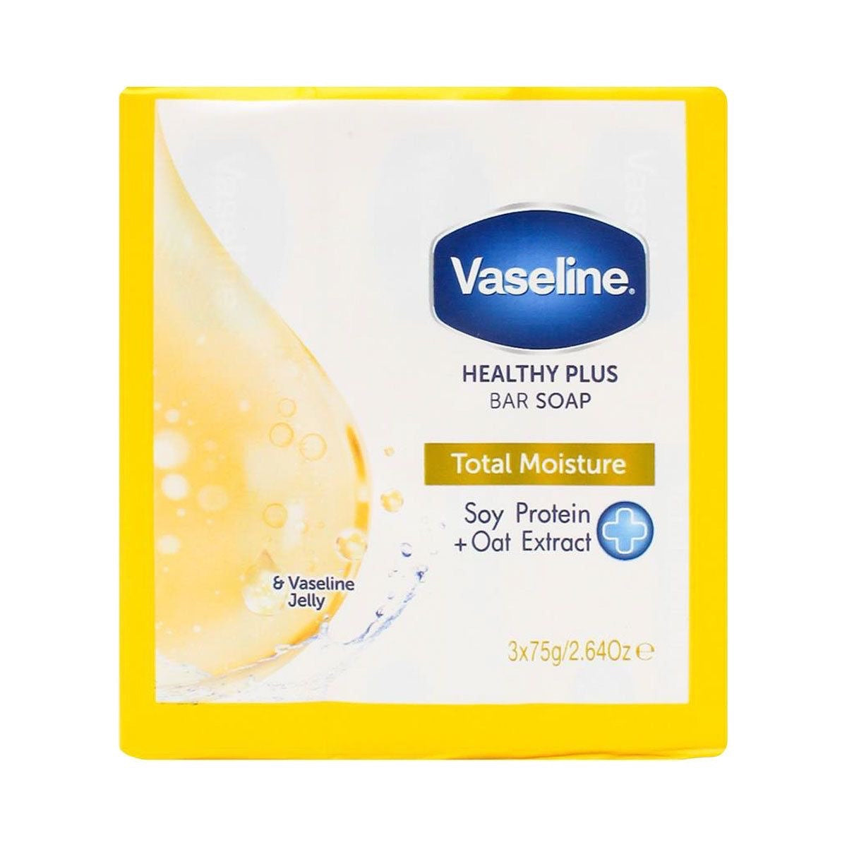 Vaseline Healthy Plus Bar Soap – Total Moisture with Soy Protein & Oat Extract (3 × 75g)