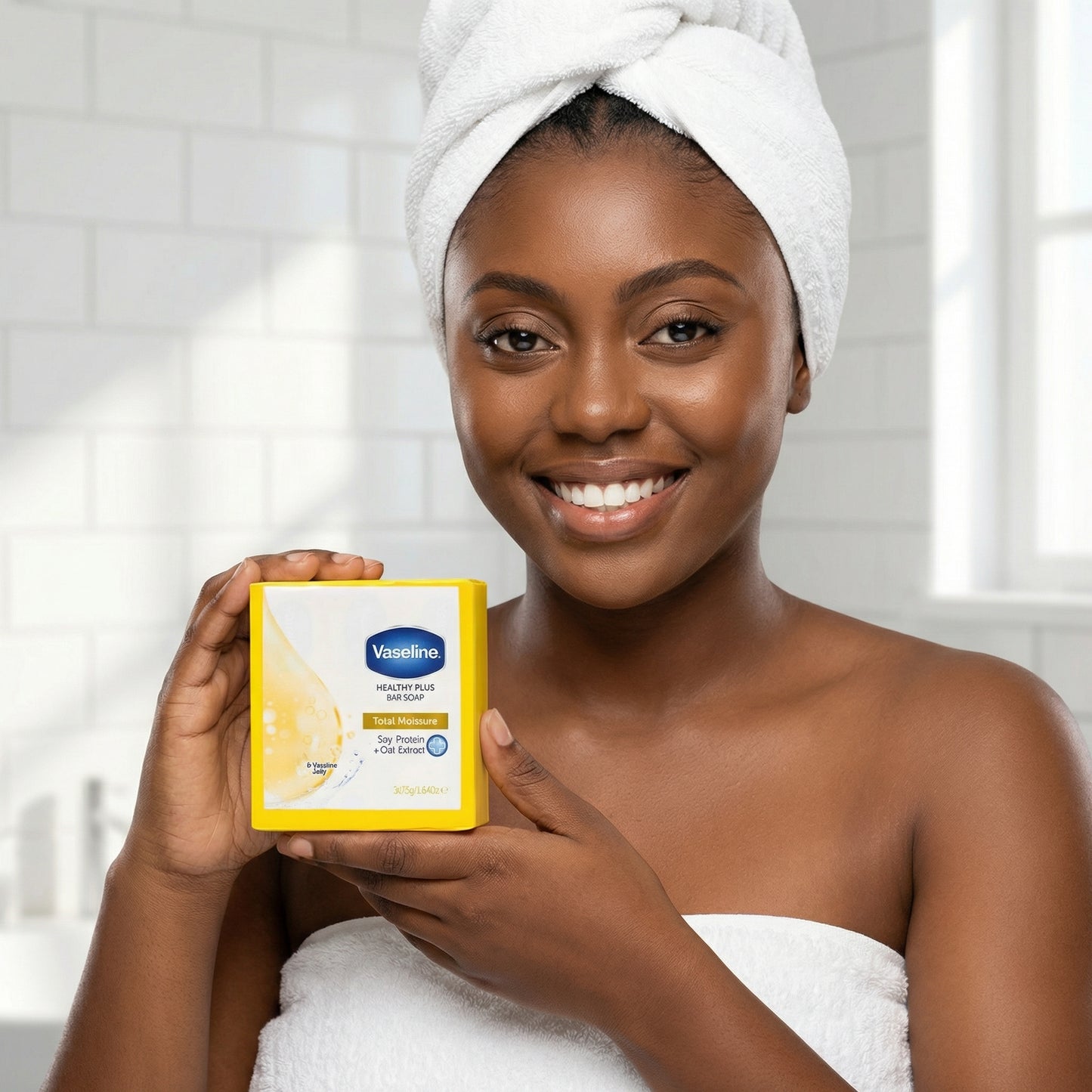 Vaseline Healthy Plus Bar Soap – Total Moisture with Soy Protein & Oat Extract (3 × 75g)